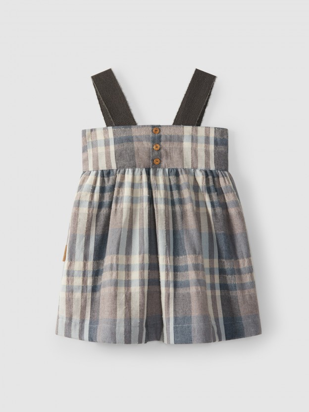 Plaid high-waisted, under-bust skirt with suspenders
