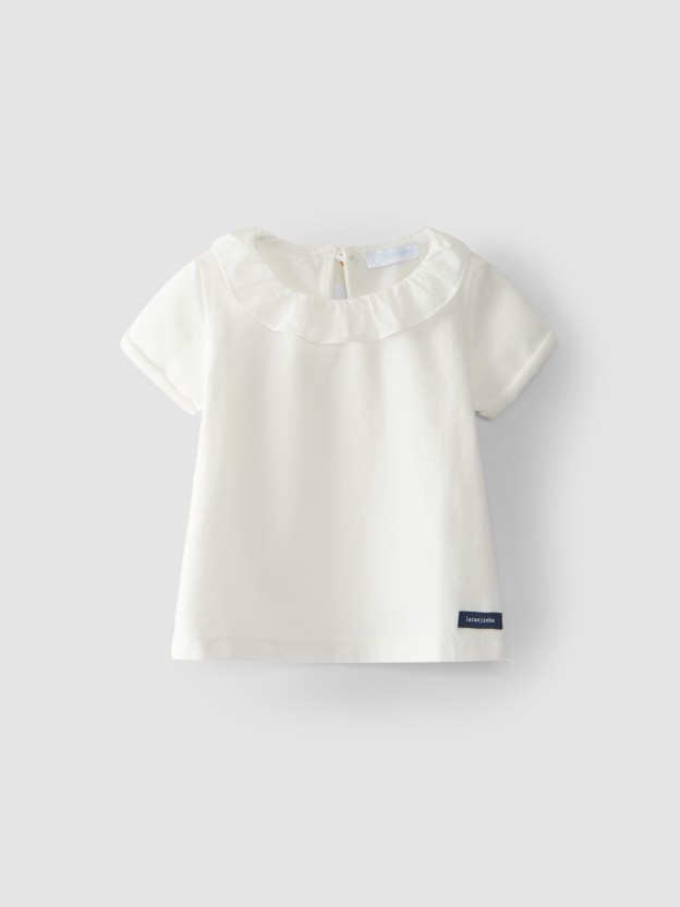 T-shirt with frill collar