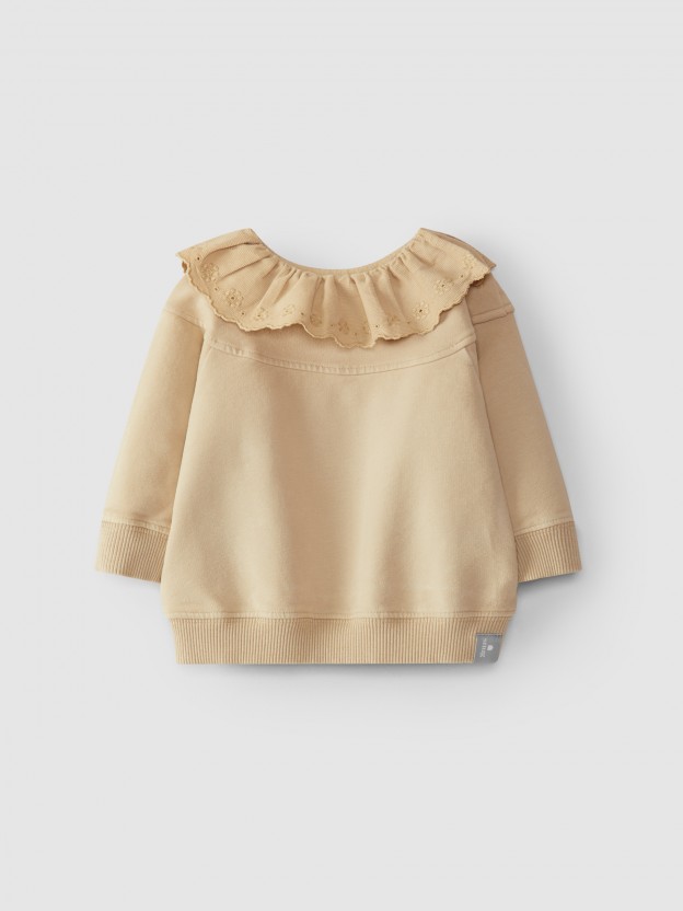 Pull en peluche avec broderie anglaise