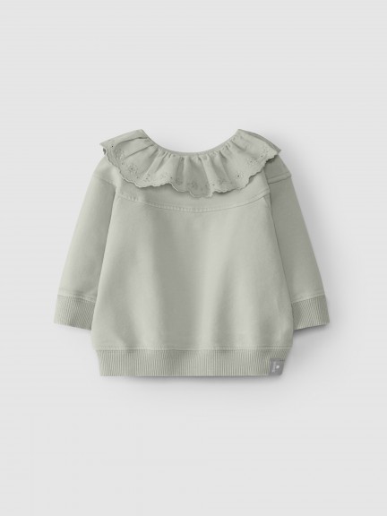 Sweater in plush with English embroidery