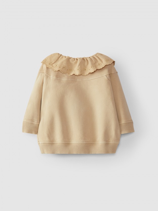 Pull en peluche avec broderie anglaise