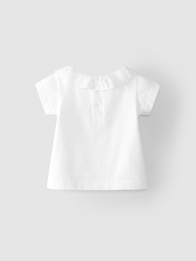 T-shirt plain with ruffled collar