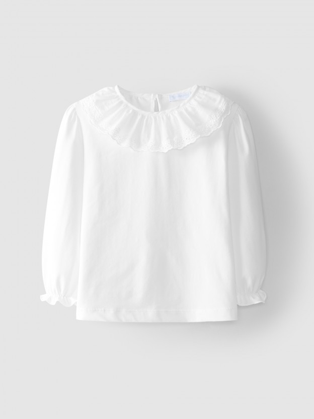 Longsleeve col volant broderie anglaise