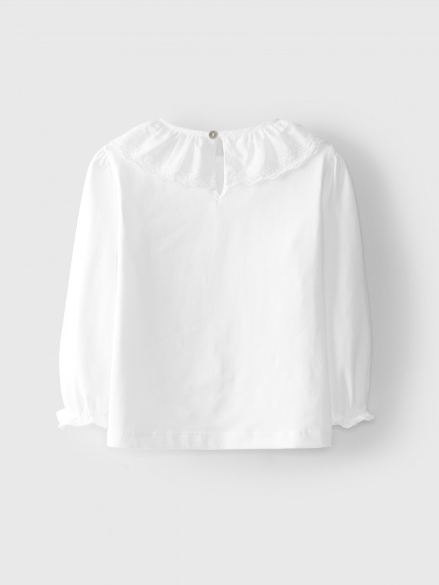 Longsleeve col volant broderie anglaise