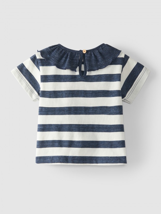 T-shirt ruffle collar wide stripes
