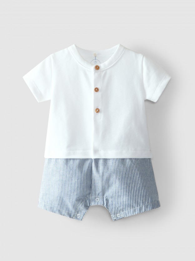 Two-in-one romper pique and stripes