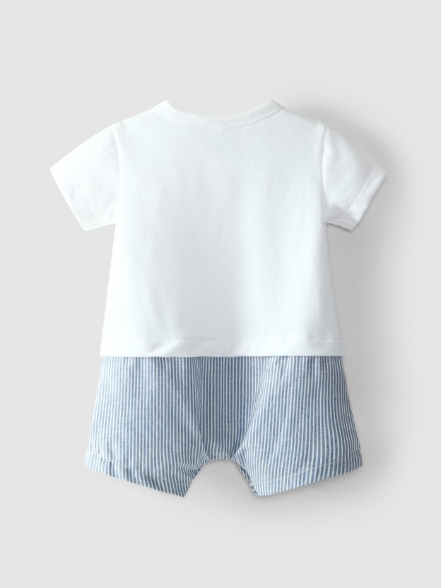 Two-in-one romper pique and stripes