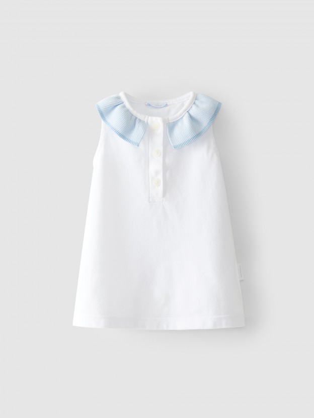 Vestido de piqu gola de folho
