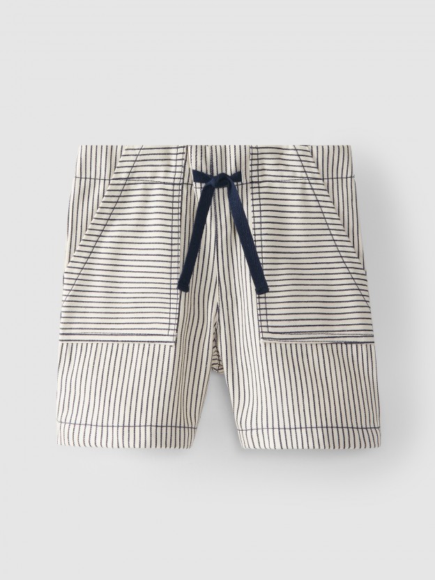 Pull-up shorts stripes three pocket