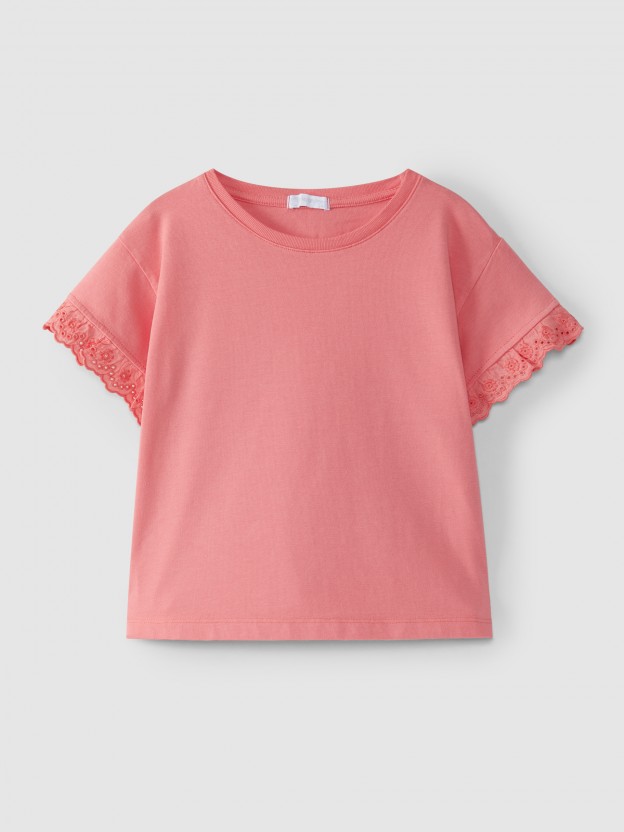 T-shirt manches courtes avec broderie anglaise