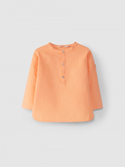 Shirt linen mandarin collar