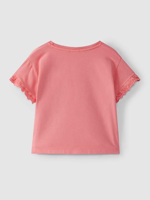 T-shirt manches courtes avec broderie anglaise