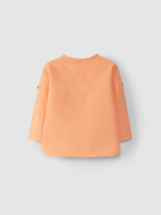 Shirt linen mandarin collar