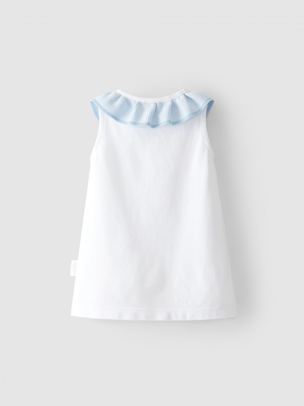 Vestido de piqu gola de folho