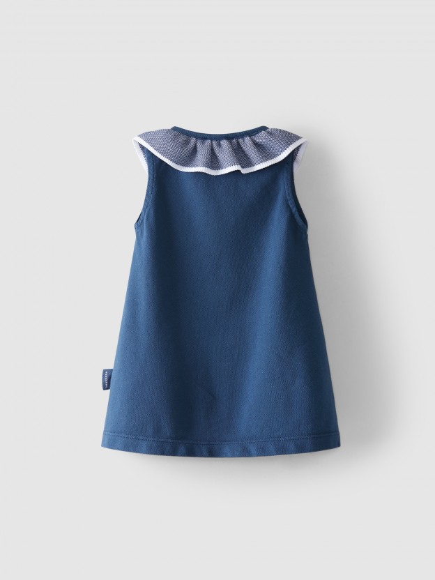 Pique dress with ruffled collar