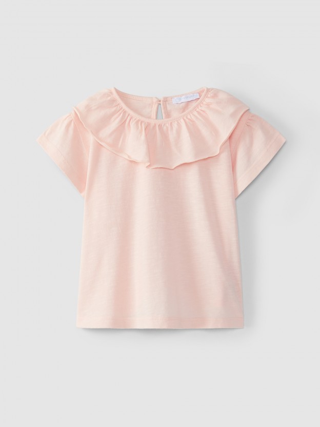 T-shirt with ruffled collar