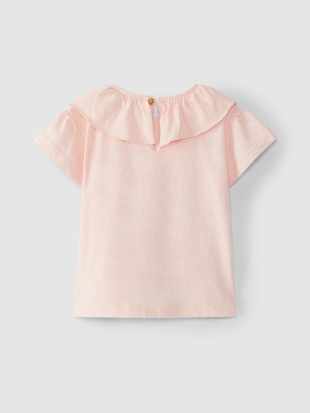 T-shirt with ruffled collar