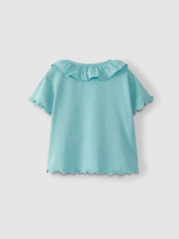 Ajour blouse with ruffled collar