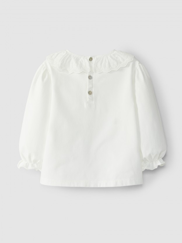 Longsleeve  col  volant broderie anglaise