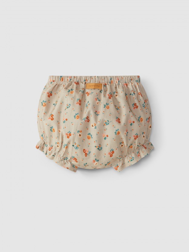 Floral micro-corduroy pull-up shorts