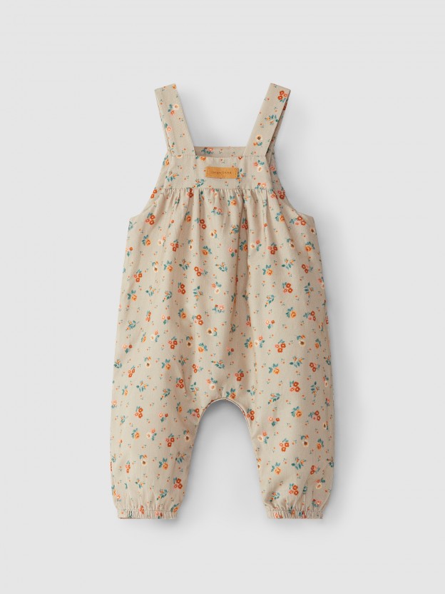 Floral micro-corduroy dungarees
