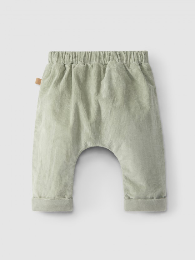 Pull-up micro-corduroy pants