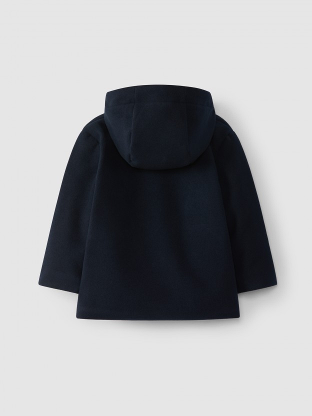 Hooded overcoat in wool fabric