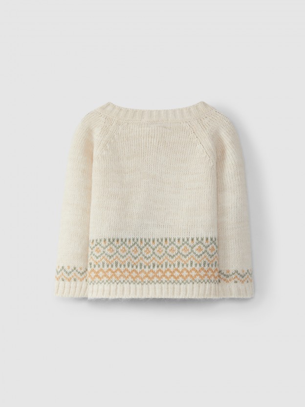Casaco tricotado jacquard com decote redondo