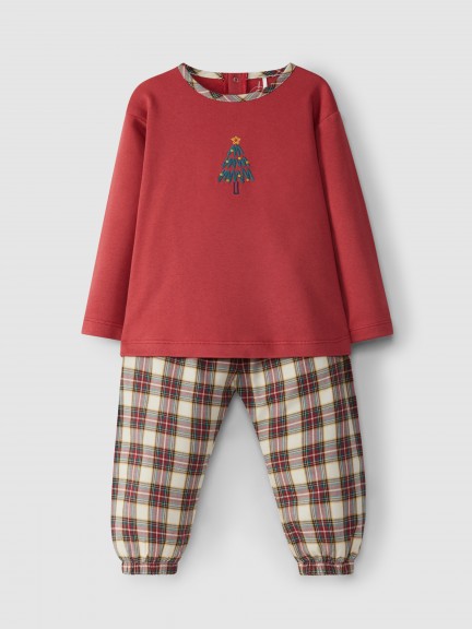 Pijama de Navidad cuadros escote redondo