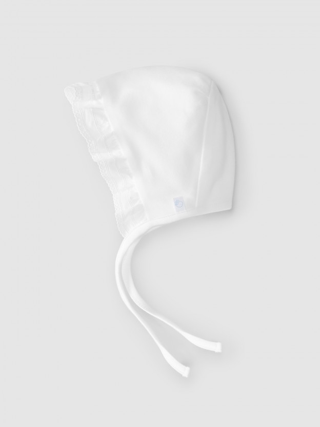 Bonnet pilot cap with English embroidery ruffle