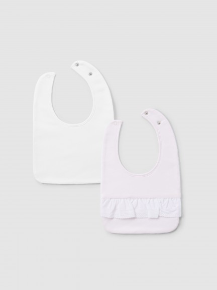 Two-pack bibs with ruffle in English embroidery