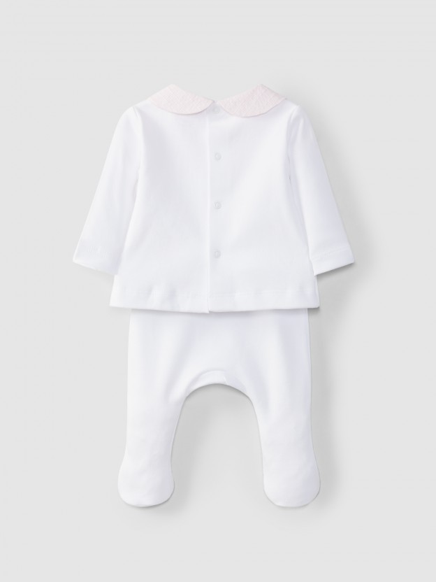 Two-piece vichy suit with smocking