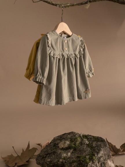Micro-corduroy dress with English embroidery