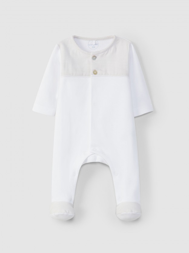 Striped babygrow, without collar