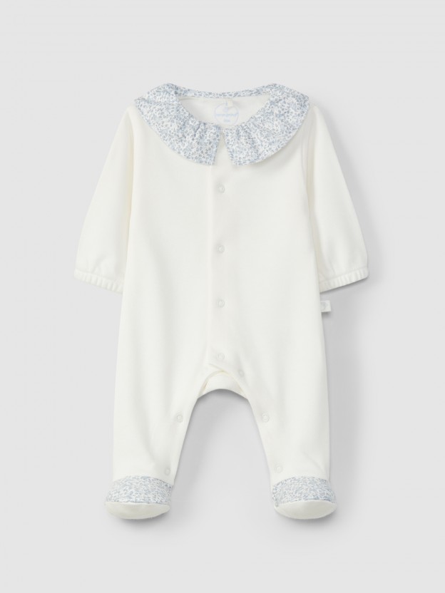 Micro-flower ruffled collar babygrow