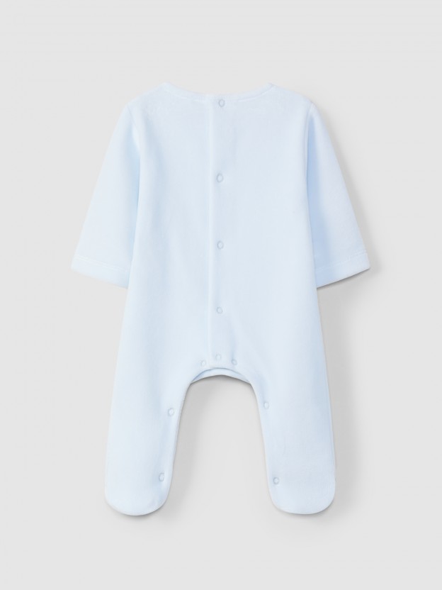 Velvet babygrow with embroidery