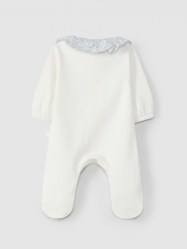 Micro-flower ruffled collar babygrow