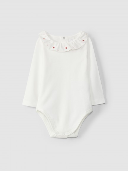 Bodysuit with ruffled embroidered collar