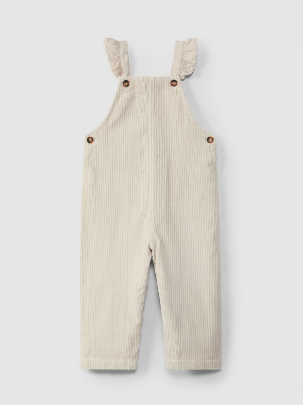 Wide wale corduroy dungarees with ruffle on the straps