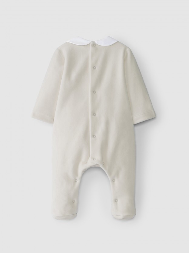 Velvet babygrow with embroidered honeycombs