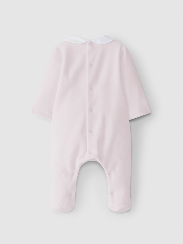 Velvet babygrow with embroidered honeycombs