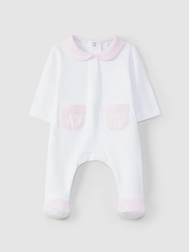 Babygrow striped round collar