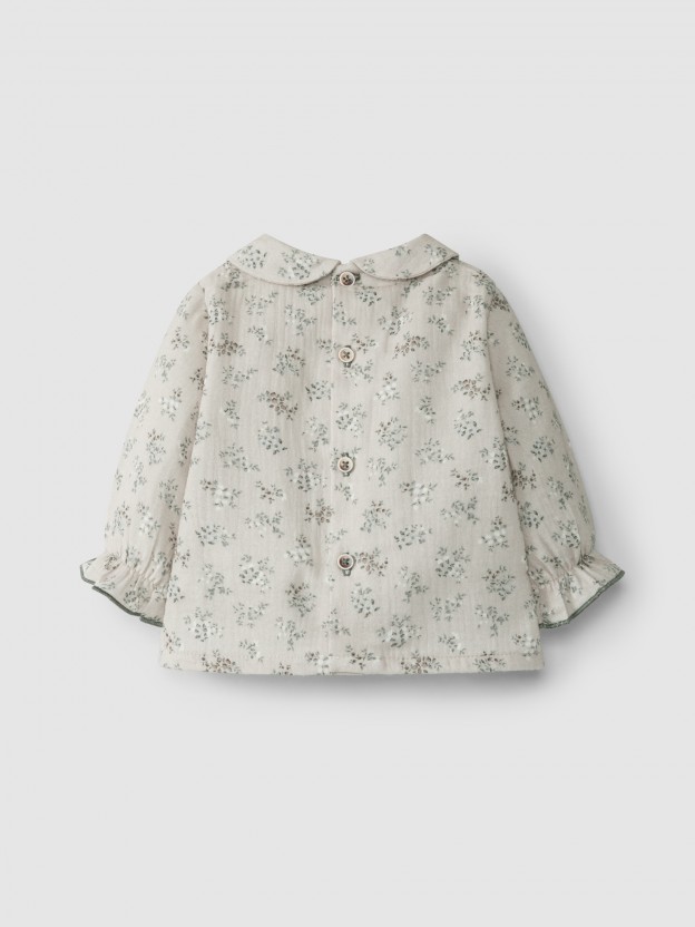 Floral muslin round collar blouse