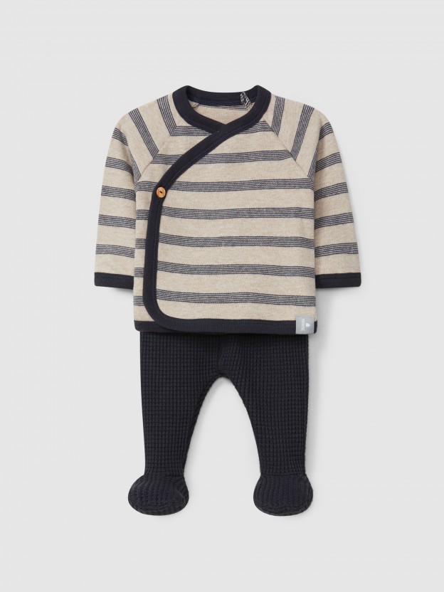 Striped sweater and waffle weave pants set