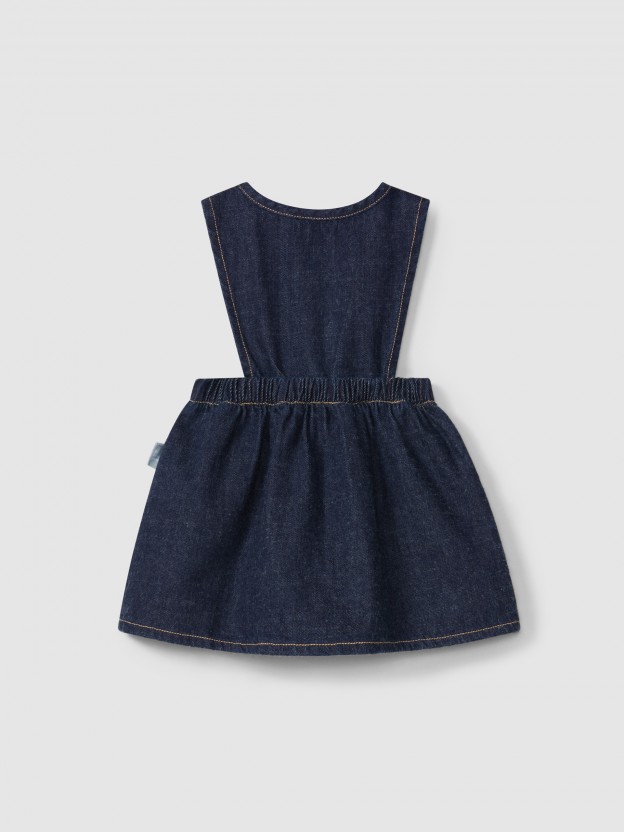 High-waisted, under-bust skirt with suspenders in organic cotton denim