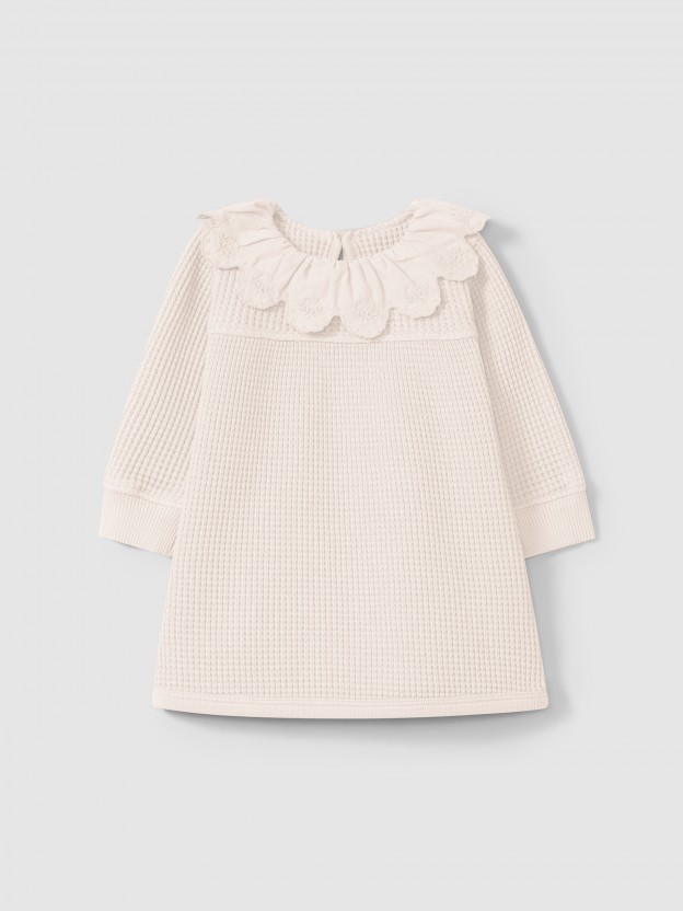 Waffle weave dress with ruffled collar