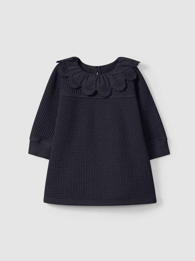 Waffle weave dress with ruffled collar