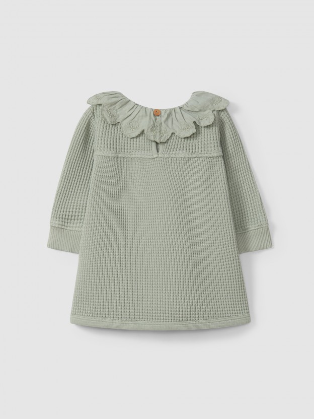 Waffle weave dress with ruffled collar