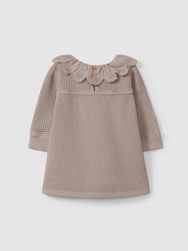 Waffle weave dress with ruffled collar