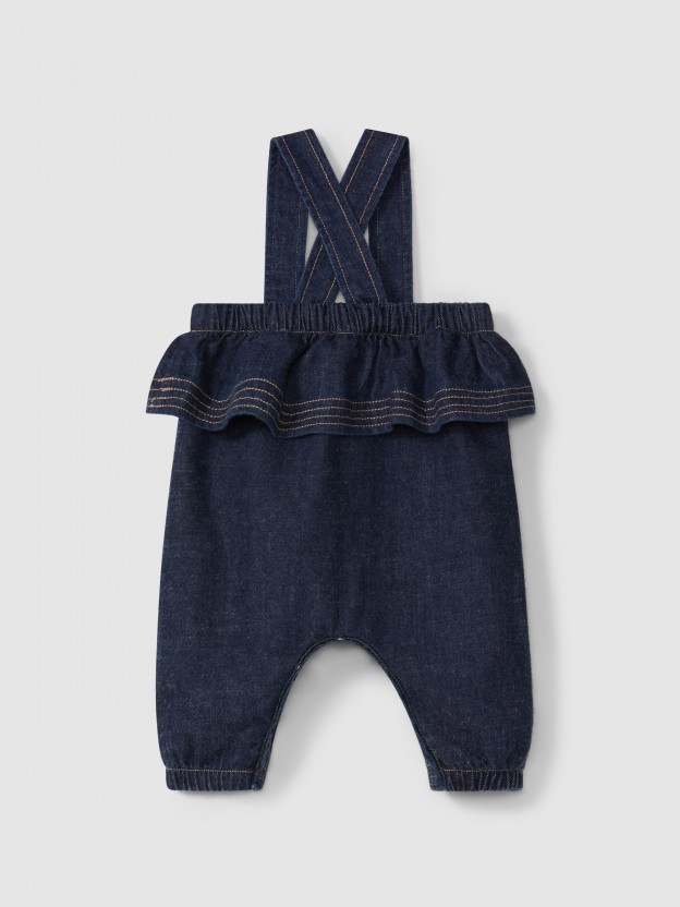 Dungarees with ruffle in organic cotton denim